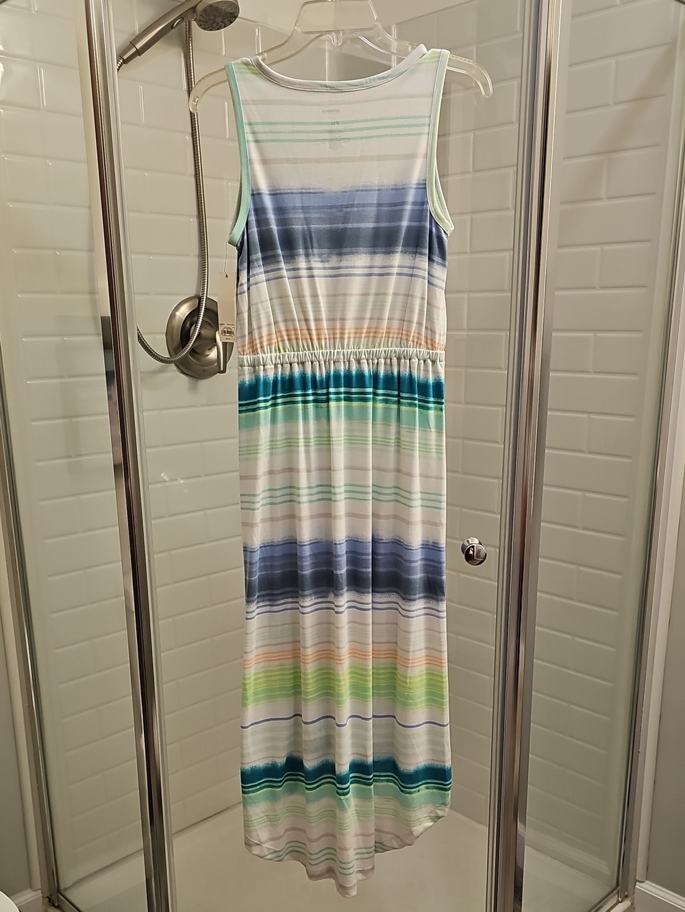 Sonoma Striped Tank Drawstring Maxi Dress in Blue, Green, White. NWT. - Picture 2 of 7